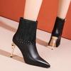 2023 outono e inverno Nova Moda pontudo strass borla botas curtas femininas sexy salto agulha moda botas
