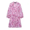 Estilo Europeo y Americano Transfronterizo Aliexpress Exportación Ropa para Mujer Zr Punto Nuevo Minivestido con Estampado Floral de Cuello Cuadrado