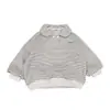 Sudadera de estilo coreano a rayas con cuello camisero para niño, nueva moda otoño 2026, suéter elegante y casual para niños pequeños, prenda superior para niños