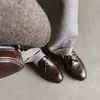 Mocasines con Flecos para Mujer Zapatos Pequeños de Cuero Otoño e Invierno Nuevos de Cuero Genuino Punta Redonda Tacón Bajo Estilo Británico Retro Boca Profunda Planos Zapatos para Mujer