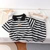 Nuevo Traje de Verano de Manga Corta a Rayas Blancas y Negras para Niños, Estilo Coreano, Estilo Extranjero, Cuello Polo, Traje para Niños y Niñas
