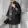 Camisa verde oscuro de manga tres cuartos para hombre, diseño estilo verano, camisa de manga corta de nicho y elegante con corbata DK, uniforme JK