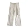 Pantalones Cargo de Bolsillo Grande Estilo Americano para Mujer, Pantalones Casuales, Nuevo 2026 Cintura Alta Ajuste Holgado Petite Pierna Ancha Pantalones Deportivos