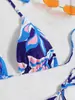 Bikini Amazon estampado sexy con cuello halter y espalda descubierta Traje de baño de encaje lateral europeo y americano de tres piezas