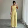 Mono de Comercio Exterior de Gama Alta Transfronterizo Europeo y Americano, Nuevo Mono de Tirantes de Color Sólido para Mujer, Pierna Ancha, Hombros Descubiertos, Primavera/Verano