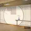 Pantalla de papel tapiz con celosía de madera estilo antiguo, tela de pared con paisaje, caligrafía china nueva, diseño de aula de guzheng, papel tapiz de fondo decorativo