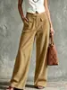 Comércio exterior calça feminina de veludo cotelê perna larga estilo europeu e americano, cintura alta, com bolsos duplos aplicados, calça longa reta solta, calça casual de outono e inverno transfronteiriça