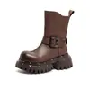 Jie Zhou 2026 Otoño Nuevo Estilo Primera Capa Piel de Vaca Estilo Mori Británico Adelgazantes Botas Martin Suela Gruesa Correa de Hebilla Elevadora Zapatos para Mujer