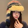 Gorro Lei Feng de Tricô Listrado com Cores Contrastantes para Mulheres no Inverno, Chapéu de Lã Pequeno com Proteção para as Orelhas, Chapéu Voador Espesso Quente e à Prova de Frio