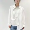 Camisa Casual Suelta de Manga Larga con Rayas Verticales Texturizadas de Borde Crudo Estilo Coreano Primavera/Verano 2026 Algodón Puro Blanca Protectora del Sol
