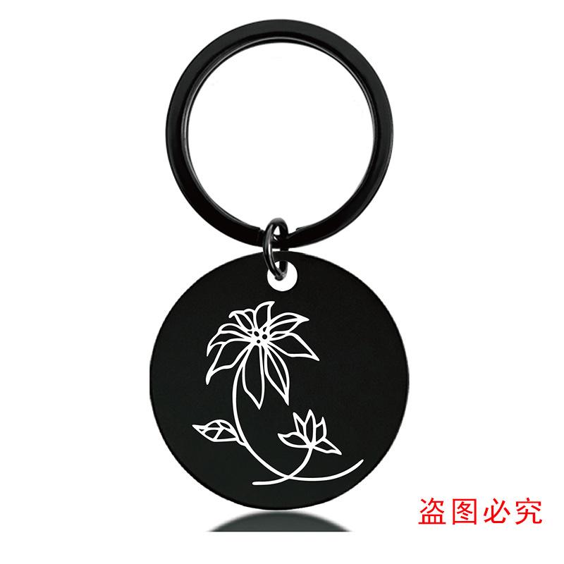 十二月份花朵黑+金圆牌钥匙扣单张图-12