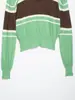 Atacado Outono 2026 Novo Suéter de Malha Feminino Verde Listrado com Gola Lapela Estilo Europeu e Americano 7376