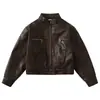 Chaqueta de Cuero para Niñas Otoño/Invierno 2026 Nueva Casual Cuello Alto Corta de Cuero para Niños y Niñas Top Infantil Mediano y Grande