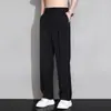 Pantalones de traje pequeños de seda de hielo para hombre, de verano, finos, anchos, rectos, de tubo, sueltos, informales, de alta calidad, con drapeado.