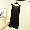 Camisón modal con cuello en V para mujer, vestido de verano de talla grande, suelto, sin mangas, con falda y borde fino, de longitud media