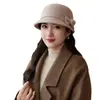 Nuevo Sombrero de Lana de Moda Versátil Estilo Coreano para Mujer Principios de Otoño Sombrero de Copa Pequeña que Resalta la Cara Sombrero Simple Elegante de Protección Solar