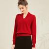 [Suéter 100% Lã] Outono e Inverno Elegante Casual Cor Sólida Simples Gola V Strass Quente Tricô de Lã Top Base para Mulheres