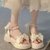 Sandalias de Vacaciones de Princesa Estilo Coreano para Mujer Verano 2025 Nuevo Lazo Suela Gruesa Estilo Hada con Falda Zapatos Romanos
