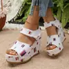 Sandalias de cuña de plataforma gruesa para mujer, que aumentan la altura, nuevas de verano 2026, talla grande, sandalias casuales con cierre de velcro para comercio exterior