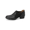 Zapatos elegantes de moda de nicho de 4.5 cm de tacón profundo, nuevo modelo de otoño 2026, punta redonda, tacón grueso, zapatos de cuero para mujer sin cordones