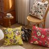 Funda de Almohada de Estilo Chino Nuevo Estampado de Flores y Pájaros Estilo Algodón Lino Sofá de Madera Roja Almohada Decorativa Cojín de Respaldo de Bolsa Suave Almohada para Sala de Estar