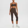 Ropa Nueva para Yoga Sexy Amigable con la Piel Cuello Halter Espalda Hermosa Sujetador Deportivo Pantalones Ajustados de Cintura Alta Pantalones de Longitud Media Conjunto de Fitness