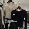 Camiseta de Manga Larga con Lunares, Cuello en V, Estilo Temperamento Chica Picante, Adelgazante, Nuevo Estilo Otoño Dongdaemun Coreano, Top para Mujer
