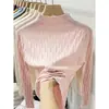 Suéter de punto con cuello semi-alto OEM para mujer, modelo otoño e invierno 2026, color albaricoque, top de manga larga, camiseta básica ajustada