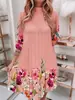 Ropa de mujer transfronteriza 2021 Nueva estación independiente de Amazon Vestido jersey estampado plisado de manga de siete puntos para otoño e invierno