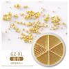 Bolas de acero para decoración de uñas, tamaño dorado, plateado y negro, caviar, decoraciones para uñas mixtas, 2020, nuevas, en caja de 6 cuadrículas