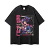 Camiseta retro japonesa bidimensional desgastada de manga corta con estampado de cómic de cuadrícula, top holgado de estilo urbano