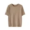 Top simple transfronterizo, transpirable, cuello redondo, dobladillo enrollado, corte ajustado, versátil camiseta de punto de manga corta lista para usar para mujer, color liso, adecuada para ir al trabajo
