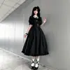Vestido Lolita negro con cintura entallada, estilo elegante y vintage, monja gótica oscura Lolita