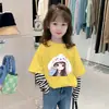 G2368# Blusa Casual de Manga Longa para Meninas Camiseta da Moda de Primavera e Outono para Crianças Nova 100% Algodão Estilo Ocidental Falsa Peça Dupla T