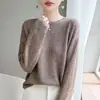 Suéter tejido casual de lana aterciopelada con cuello redondo y manga larga para mujer, camisa base holgada y fina, nuevo top de otoño e invierno