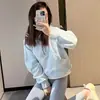 Sudadera de cuello medio estilo casual para mujer, otoño e invierno, nueva, casual, con forro polar, top tipo jersey, chaqueta corta con media cremallera