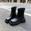 Botas Martin negras estilo británico con tacón grueso para mujer, nueva colección otoño/invierno 2026, diseñadas para figuras petite, con altura añadida, forro de fleece y calidez, botines