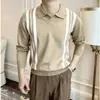 Suéter Nuevo para Primavera y Otoño 2025 para Hombre Estilo Británico Retro a Rayas Color en Contraste Slim Tejido Top Casual de Negocios Camisa Polo