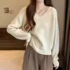 Suéter pullover de gola V suave estilo coreano feminino outono e inverno peça externa solta suéter macio e fofo top estilo preguiçoso suave