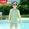 Traje de Baño para Niños Niños 2026 Modelo Nuevo, Traje de Baño de Dos Piezas con Mangas Largas Protector Solar para Niños Mayores, Adecuado para Aguas Termales y Entrenamiento