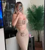 Conjunto de Falda de Punto Hueca con Flor de Tirantes Europeos y Americanos de Cintura Alta para Mujer, Falda Lista para Usar para Vacaciones en la Playa