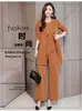 Chal chaleco de mujer de talla grande transfronterizo pantalones de pierna ancha traje de primavera y otoño Nuevo chal chaleco holgado de manga larga conjunto de tres piezas