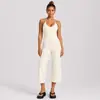 Conjunto de yoga transfronteiriço com lindo top de ioga com decote halter nas costas, conjunto de calças cropped de perna larga de cintura alta de secagem rápida para corrida e fitness para mulheres