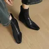 Botines vintage de cuero estilo europeo y americano con punta cuadrada y tacón grueso, botas Martin adelgazantes para comercio transfronterizo, botas negras de cuero suave para mujer
