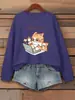 Sudadera con cuello redondo para mujer, estampado de gato de dibujos animados escribiendo, estilo Millennial, ropa casual de otoño