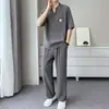 Estilo de verano delgado estilo nacional nuevo estilo chino traje para hombre simple casual cuello en V botón manga corta conjunto de dos piezas