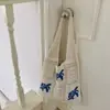 Nova bolsa de tricô transfronteiriça, bolsa de palha trançada vintage, bolsa de ombro único, bolsa de mão feminina com tartaruga marinha azul, sacola de compras