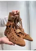 Versión de Cuero Suave~Estilo Bohemio Gamuza Marrón Transpirables Botines Cortos con Cordones para Mujer Primavera y Verano Botas con Tira Cruzada que Aumentan la Altura