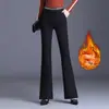 Pantalones Negros de Cintura Alta Adelgazantes Micro-bota para Mujer Otoño/Invierno 2026 Nuevos Tallas Grandes con Más Terciopelo Pantalones Largos Flare para Gorditas MM Temperamento