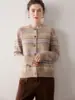 Nuevo Estilo Otoño e Invierno 100% Cachemira Pura Cárdigan para Mujer Cuello Redondo Engrosado Retro Jacquard Fair Isle Tejido de Punto Holgado Chaqueta